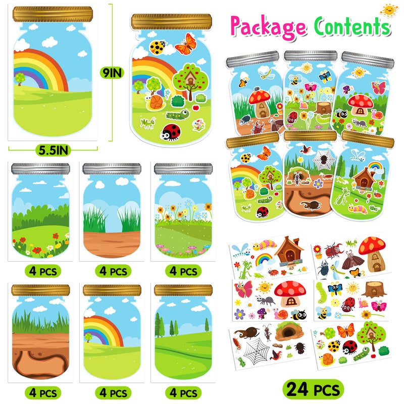 LINAYE 24 Sheets Insect Stickers with Jar Scenes, Make Your Own Bug Jar Stickers, Spring Crafts Activities for Kids Spring Party Decorations Supplies for Kids - Image 2