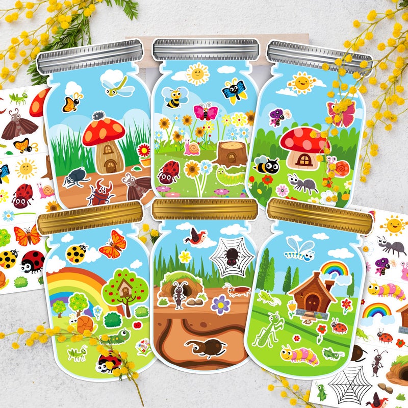 LINAYE 24 Sheets Insect Stickers with Jar Scenes, Make Your Own Bug Jar Stickers, Spring Crafts Activities for Kids Spring Party Decorations Supplies for Kids - Image 4