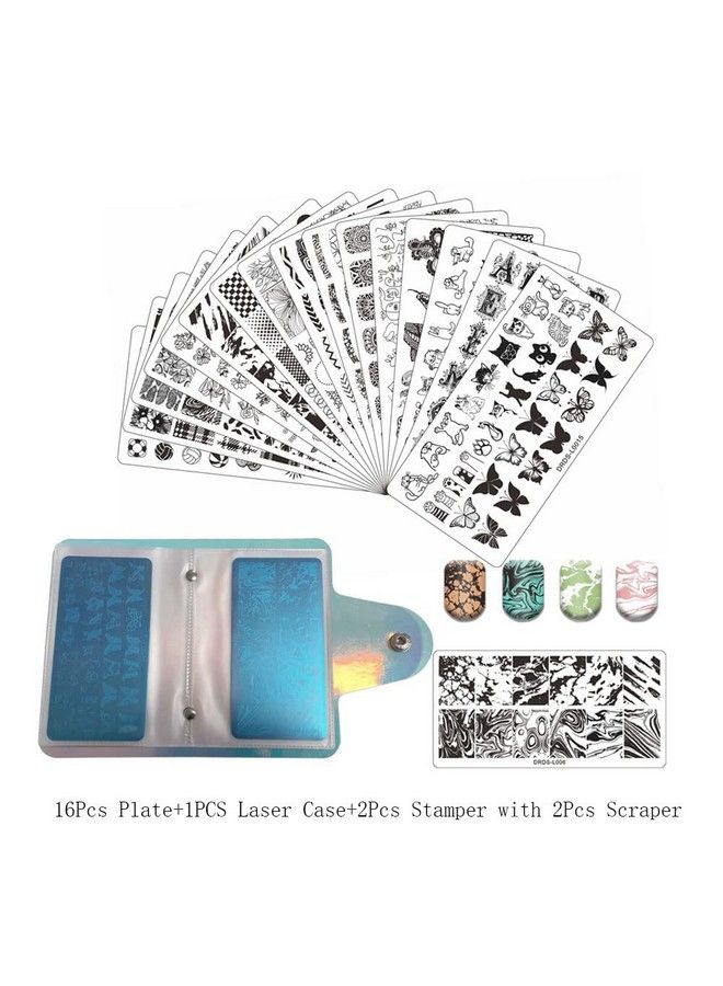 VNC 21 Pcs Nail Stamp Plates Set 16 Plate 2Stamper And 2 Scraper 1Storage Bag Nails Art Stamping Plate Scraper Stamper Set Leaves Flowers Animal Nail Plate Template Image Plate Set - Image 3