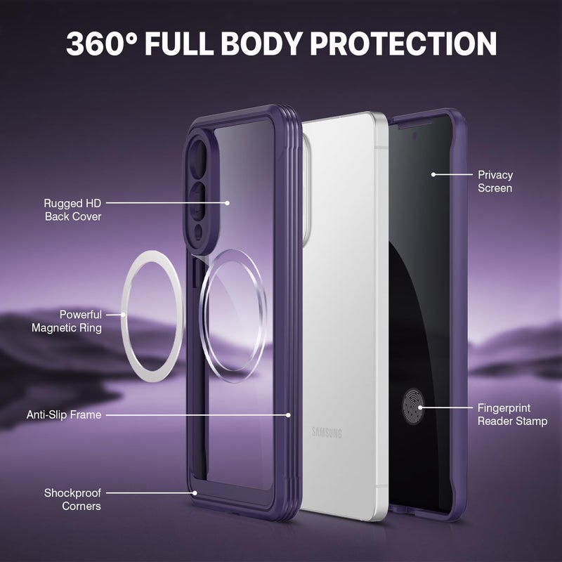 CENHUFO Magnetic for Samsung Galaxy S25 Edge Case, Full Body Phone Case with Built-in 9H Tempered Glass Privacy Screen Protector and Camera Lens Protector, Shockproof Clear Cover Bumper - Purple - Image 3