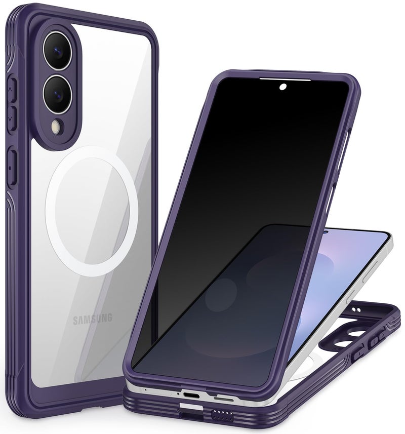 CENHUFO Magnetic for Samsung Galaxy S25 Edge Case, Full Body Phone Case with Built-in 9H Tempered Glass Privacy Screen Protector and Camera Lens Protector, Shockproof Clear Cover Bumper - Purple - Image 1