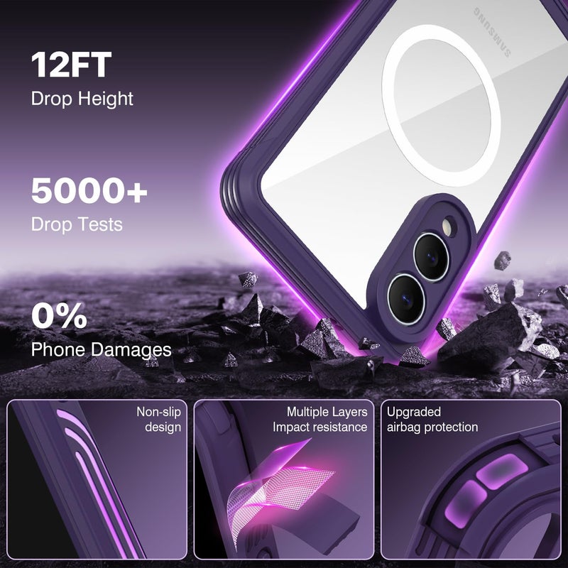 CENHUFO Magnetic for Samsung Galaxy S25 Edge Case, Full Body Phone Case with Built-in 9H Tempered Glass Privacy Screen Protector and Camera Lens Protector, Shockproof Clear Cover Bumper - Purple - Image 5