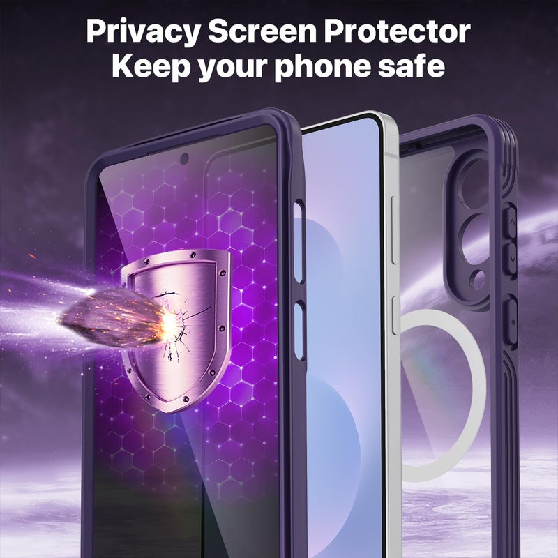 CENHUFO Magnetic for Samsung Galaxy S25 Edge Case, Full Body Phone Case with Built-in 9H Tempered Glass Privacy Screen Protector and Camera Lens Protector, Shockproof Clear Cover Bumper - Purple - Image 4