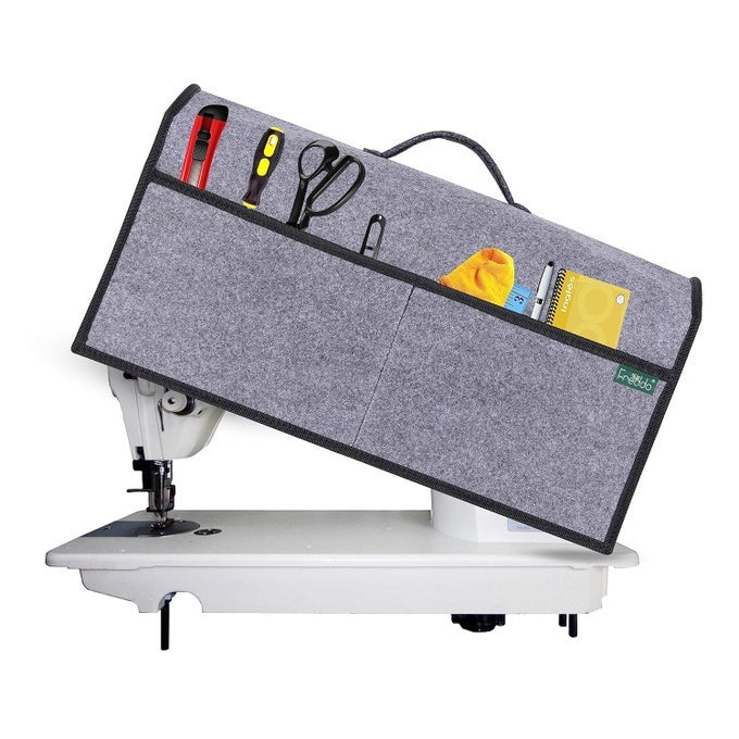 FELT SEWING MACHINE COVER WITH STORAGE POCKETS TAILORING STITCHING SILAI MACHINE COMPATIBLE WITH MOST STANDARD SINGER JUKI JACK USHA BROTHER GREY COLOR 20X11X10 INCH