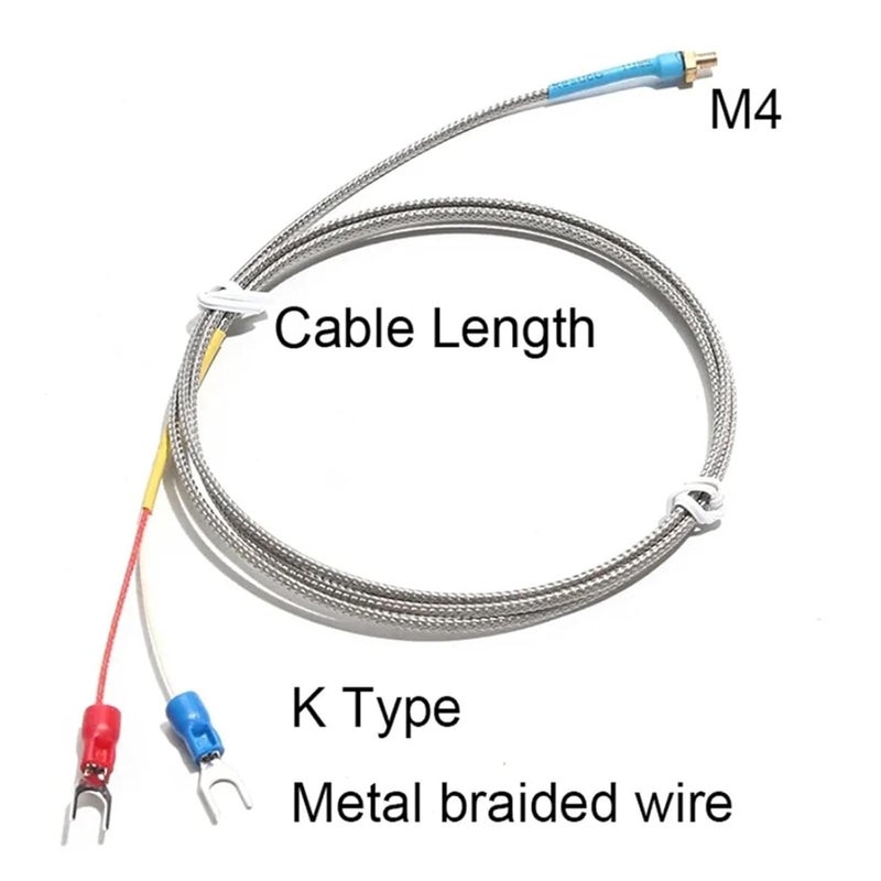 مسبار استشعار درجة الحرارة PT100 بخيط M4 مع كابل PTFE للطابعة ثلاثية الأبعاد أبيض 0.5 متر - Image 5