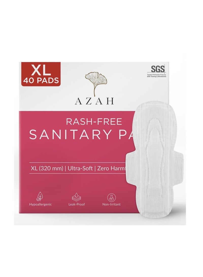 AZAH Sanitary Pads for Women XL [Pack of 40] 100% Rash-Free sanitary napkins | 3x More Absorption, Cottony Soft and Dry Top Cover for heavy Flow | Toxin Free, Locks Odour, Leak-Proof - Image 1