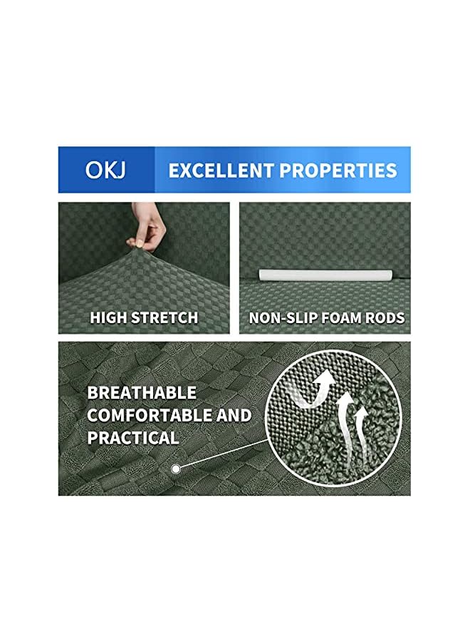 The Bros أغطية أرائك جاكار جديدة كبيرة جداً لكرسيين أو 4 مقاعد، غطاء أريكة غير قابل للانزلاق فائق المرونة مناسب للكلاب وصديق للحيوانات الأليفة (كرسي واحد، أخضر عسكري) - Image 5