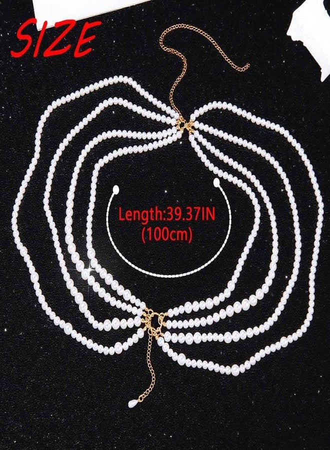Urieo Boho Pearl Waist Chain Belt White Body Jewelry Multilayer Belly Chains for Women - Image 4
