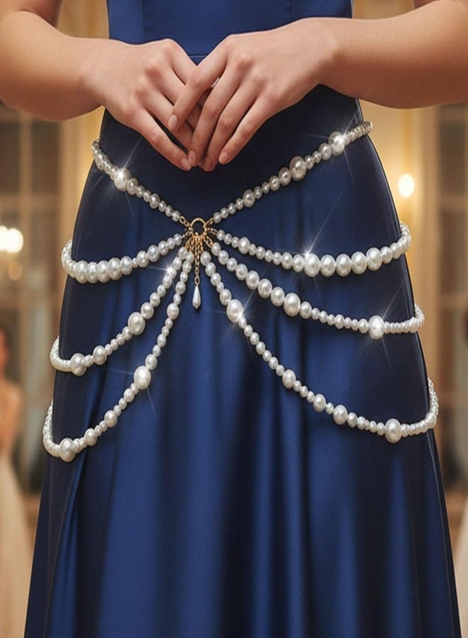 Urieo Boho Pearl Waist Chain Belt White Body Jewelry Multilayer Belly Chains for Women - Image 3