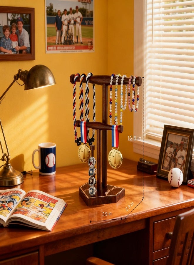 UdoUto Wooden Baseball & Softball Drip Necklace Holder, Championship Ring Display Stand, Baseball Ring Holder Organizer for Players & Fans, Baseball Lifestyle Gift for Boys, Girls & Coaches - Image 3