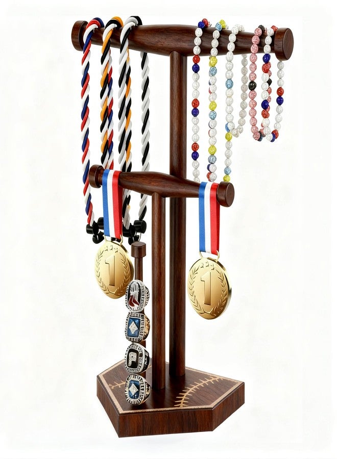 UdoUto Wooden Baseball & Softball Drip Necklace Holder, Championship Ring Display Stand, Baseball Ring Holder Organizer for Players & Fans, Baseball Lifestyle Gift for Boys, Girls & Coaches - Image 1