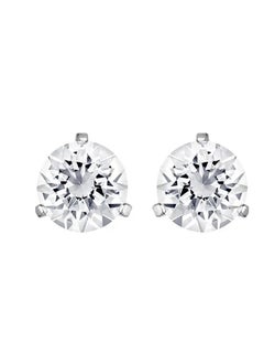 Rhodium Plated Solitaire Pierced Earrings