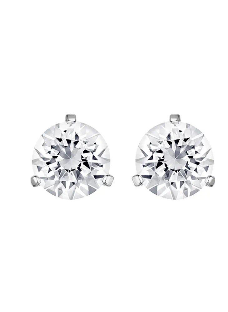 General - Rhodium Plated Solitaire Pierced Earrings - Image 1
