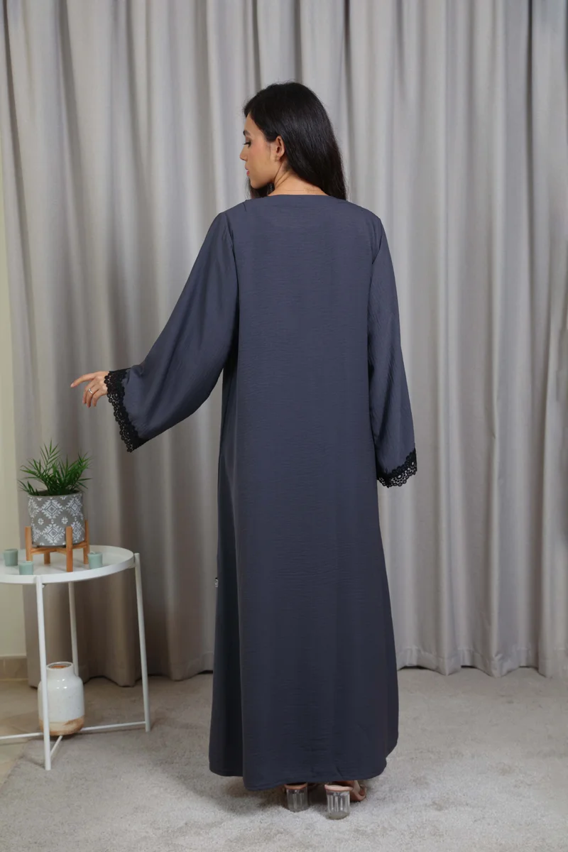 Nikias  Nikias Grey Inner Abaya Set with Elegant Black Lace Detail for Women | Best Price UAE