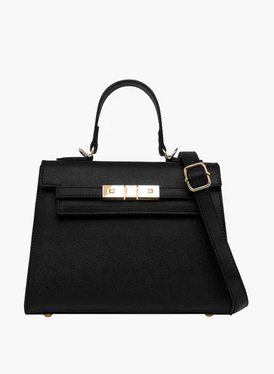 Flora Bella By Shoexpress Textured Satchel Bag with Detachable Strap and Flap Closure