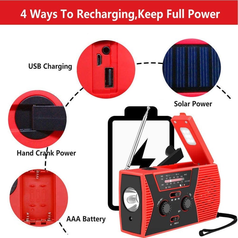 Portable Solar Hand Canned Rechargeable Emergency Radio With Flashlight Reading Light - Image 4