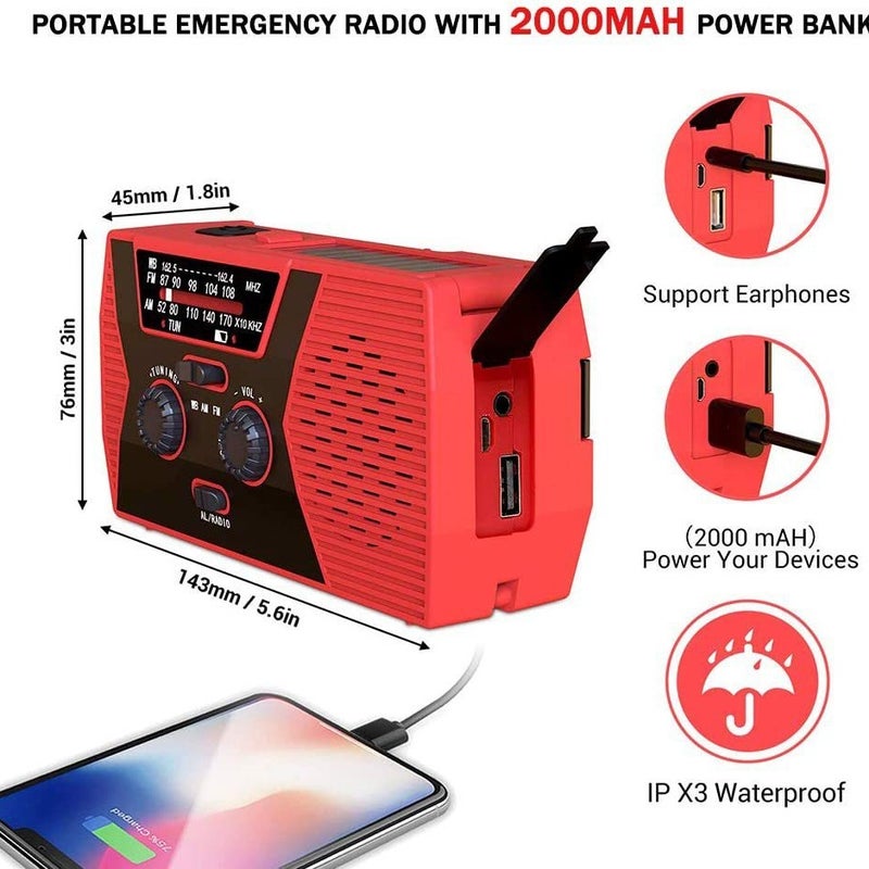 Portable Solar Hand Canned Rechargeable Emergency Radio With Flashlight Reading Light - Image 3