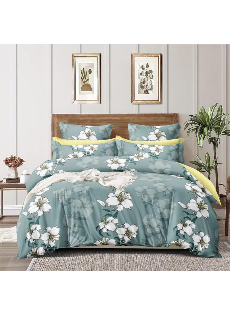 Furnistitchs Furnistitchs Elegant Cotton Feel Bedsheets for Double Bed with 2 King Size Pillow Covers Bed Sheets for Bedroom 90x100 inches 230 x 250 cms Double 90 x 100 Tea Green Flowers 