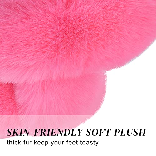 Parlovable Women's Fuzzy Slippers Comfy Cross Band House Shoes Memory Foam Open Toe Indoor Gifts for Ladies Hot Pink 9-10 - Image 2