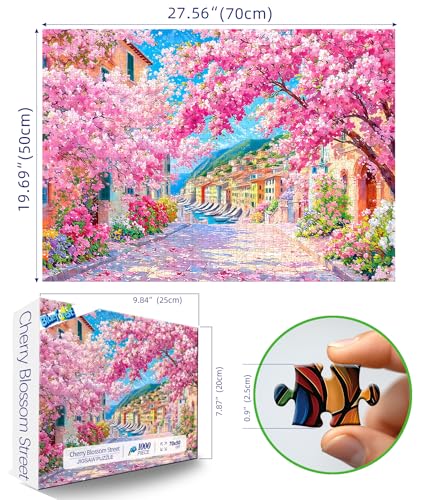 Blueforest Cinque Terre Cherry Blossom Street 1000 Piece Puzzle for Adults Fun Spring Puzzles for Adults 1000 Pieces with HD Print Poster 275 X 197 Dust Free for Gifts Halloween Christmas Family Games - Image 5