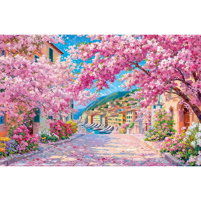 Blueforest Cinque Terre Cherry Blossom Street 1000 Piece Puzzle for Adults Fun Spring Puzzles for Adults 1000 Pieces with HD Print Poster 275 X 197 Dust Free for Gifts Halloween Christmas Family Games - Image 3