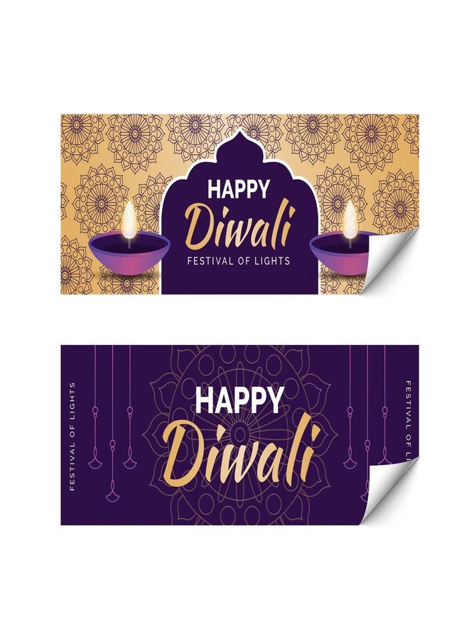 D2C Large Rectangular Happy Diwali Stickers 3.7x2 Inch | Premium Diya Lamp Mandala Design Gift Wrap Labels | Traditional Indian Festival Decorative Stickers for Deepavali Celebration | Pack 32 - Image 1
