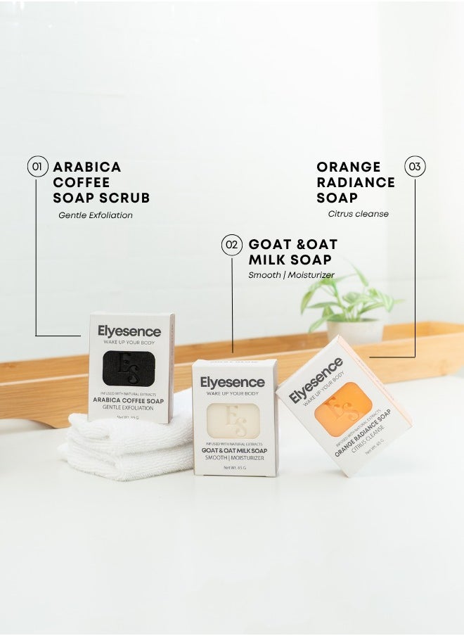 Elyesence - Elyesence Organic Herbal Soap Gift Set | Thai Goat Milk, Coffee Scrub & Orange Glow – Natural Trio from Thailand - Image 1