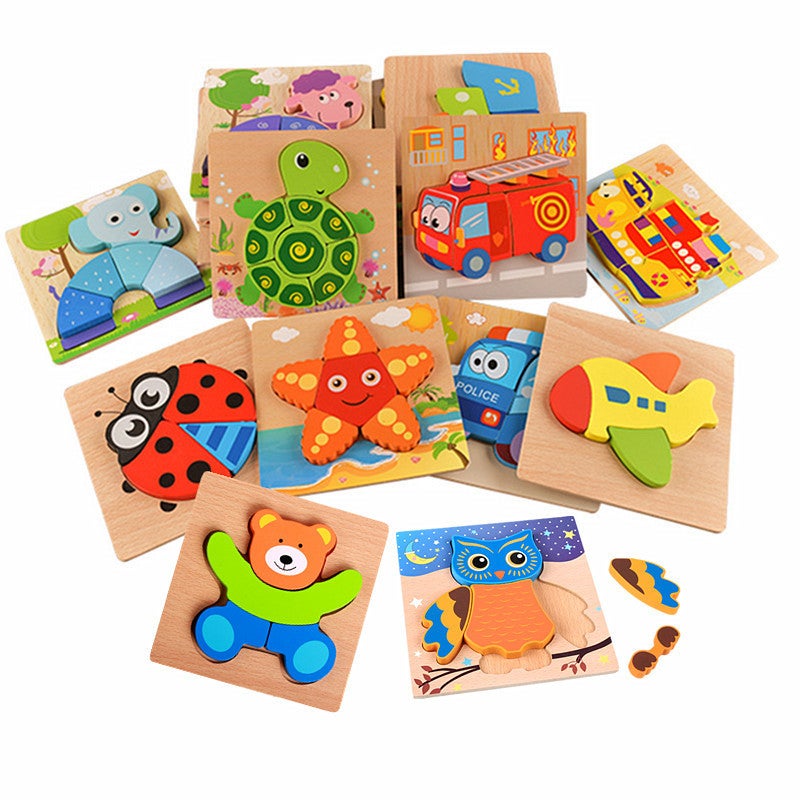 Wooden 3D Three-Dimensional Puzzle Children'S Educational Toys Baby Early Education Cartoon Animal Traffic Puzzle Hand-Held Plate - Image 2