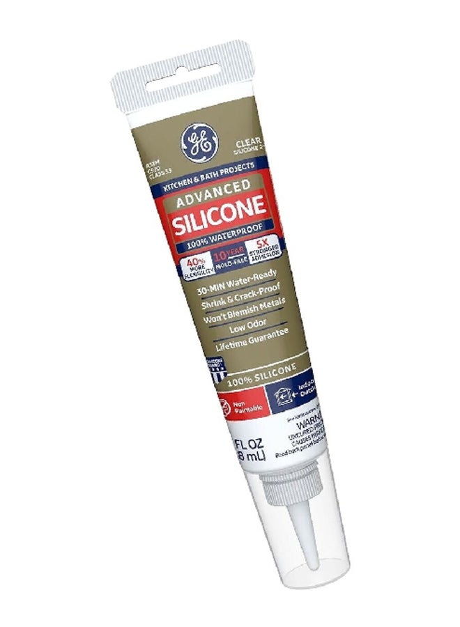 جي إي GE284 سيليكون II بريميوم مانع للتسريب للمطبخ والحمام مقاوم للمياه شفاف 2.8 أونصة - Image 1