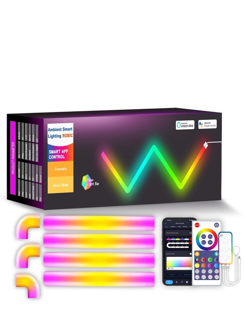 Furtey RGB-IC LED Wall Lights with Music Sync - Alexa/Google Smart Home Ambient Lighting, 358+ Dynamic Effects, Remote & Foot Control, Easy Install for Home Decor(4-Pack + 3 Corner Connectors) - Image 1