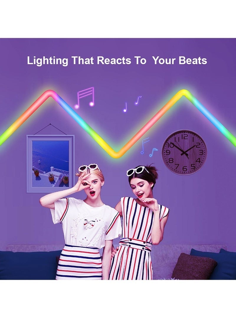 Furtey RGB-IC LED Wall Lights with Music Sync - Alexa/Google Smart Home Ambient Lighting, 358+ Dynamic Effects, Remote & Foot Control, Easy Install for Home Decor(4-Pack + 3 Corner Connectors) - Image 4