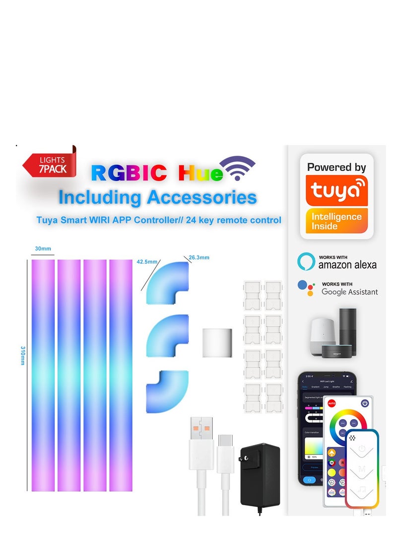 Furtey RGB-IC LED Wall Lights with Music Sync - Alexa/Google Smart Home Ambient Lighting, 358+ Dynamic Effects, Remote & Foot Control, Easy Install for Home Decor(4-Pack + 3 Corner Connectors) - Image 2