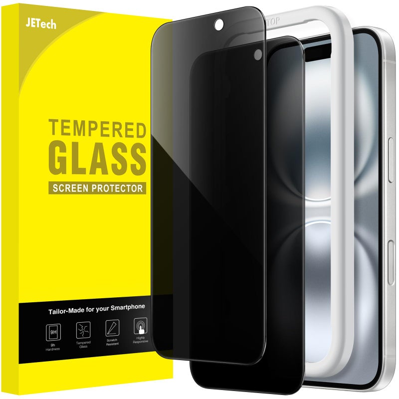 Jetech حامي شاشة الخصوصية JETech لهاتف iPhone 16 61 بوصة من الزجاج المقسى المقاوم للتجسس مع أداة تثبيت سهلة 2 قطع - Image 2