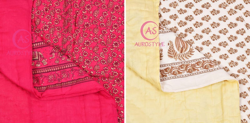 WORLDNEX 400 TC Pure Cotton Jaipuri Design Printed Light Weight Traditional Rajasthani Print Single Bed Quilt/Razai/Rajai (Design 16, Single Bed - Set of 2 Combo Set) - Image 4