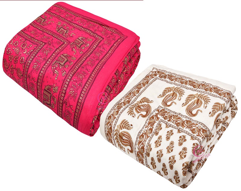 WORLDNEX 400 TC Pure Cotton Jaipuri Design Printed Light Weight Traditional Rajasthani Print Single Bed Quilt/Razai/Rajai (Design 16, Single Bed - Set of 2 Combo Set) - Image 3