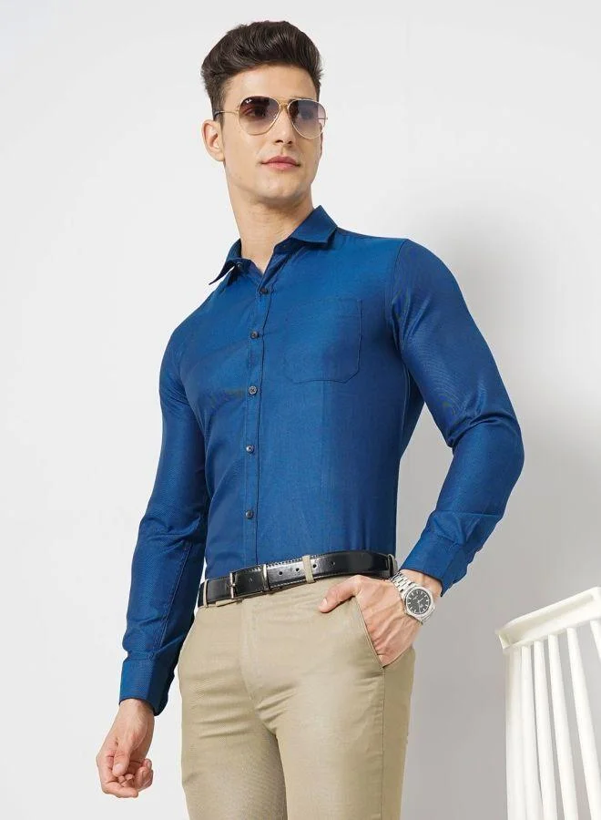 The Indian Garage Co Men Slim Fit Solid Full Sleeves Cutaway Collar Formal Shirt
