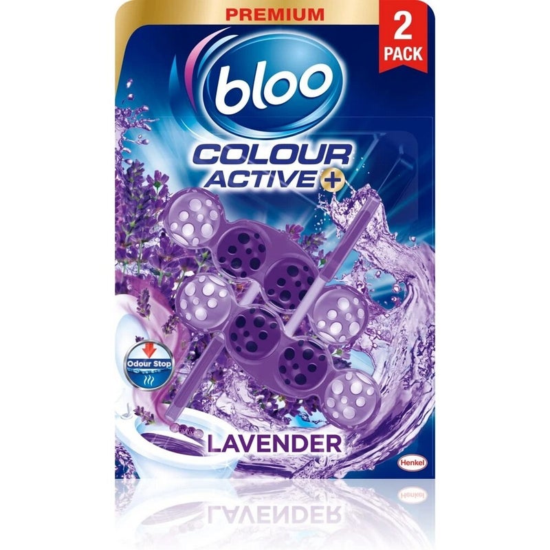 Bloo Colour Active Toilet Block 2x50g Lavendar – Rim Hanger Freshener for Toilet Cleaning, Stain Removal & Long-Lasting Fragrance - Image 1