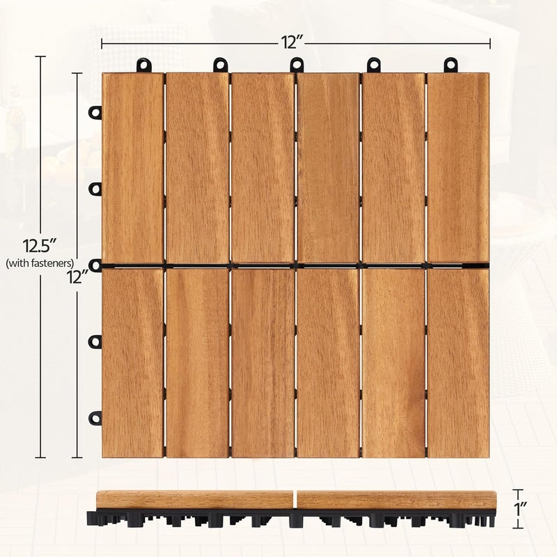Yaheetech 54pcs Acacia Wood,Interlocking Deck Tiles with Non-Slip Surface,Easy Snap Waterproof Flooring Tiles for Indoor Outdoor,Cracking Resistant Patio Backyard Decor for All Weather Use,Wood - Image 3