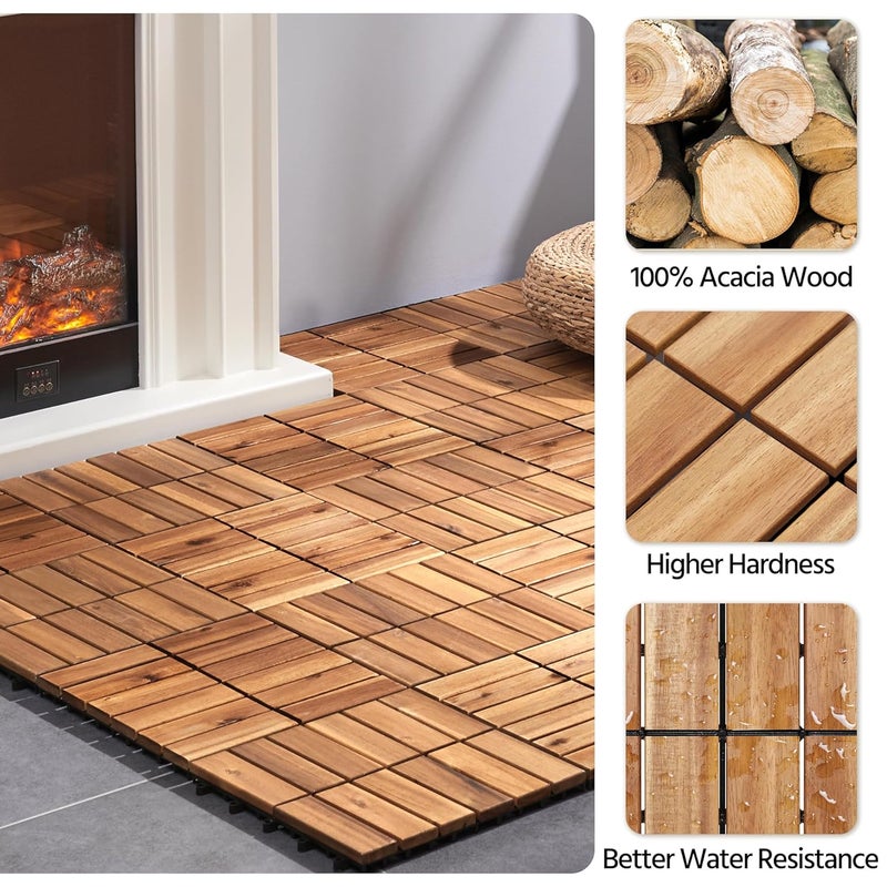 Yaheetech 54pcs Acacia Wood,Interlocking Deck Tiles with Non-Slip Surface,Easy Snap Waterproof Flooring Tiles for Indoor Outdoor,Cracking Resistant Patio Backyard Decor for All Weather Use,Wood - Image 4