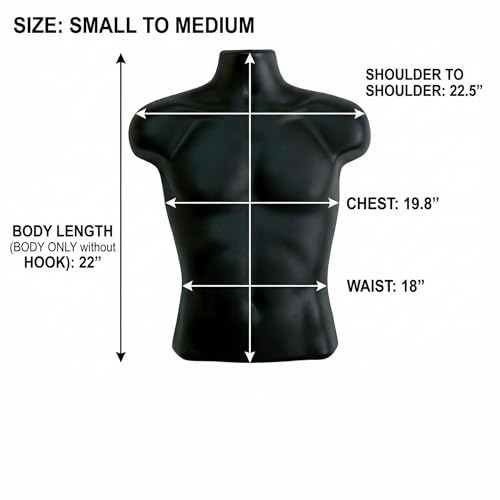 DisplayTown Black Male Mannequin Torso Hollow Back Body Stackable Dress Form with Hanging Hooks for Tshirt Display, Countertop, Craft Shows, Photos and Design, S-M Clothing Size (Black, Set of 1) - Image 2