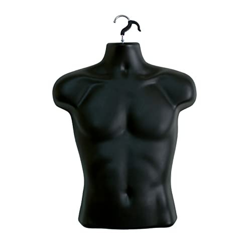 DisplayTown Black Male Mannequin Torso Hollow Back Body Stackable Dress Form with Hanging Hooks for Tshirt Display, Countertop, Craft Shows, Photos and Design, S-M Clothing Size (Black, Set of 1) - Image 1