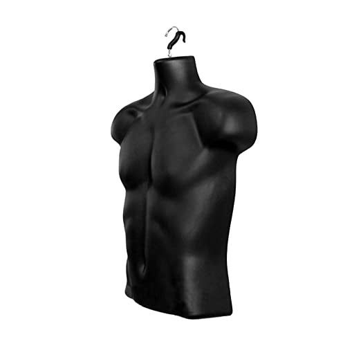 DisplayTown Black Male Mannequin Torso Hollow Back Body Stackable Dress Form with Hanging Hooks for Tshirt Display, Countertop, Craft Shows, Photos and Design, S-M Clothing Size (Black, Set of 1) - Image 5