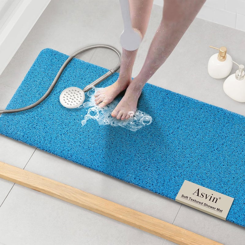Asvin Soft Textured Bath, Shower, Tub Mat, 47x16 Inch, Phthalate Free, Non Slip Comfort Bathtub Mats with Drain, PVC Loofah Bathroom Mats for Wet Areas, Quick Drying - Image 1