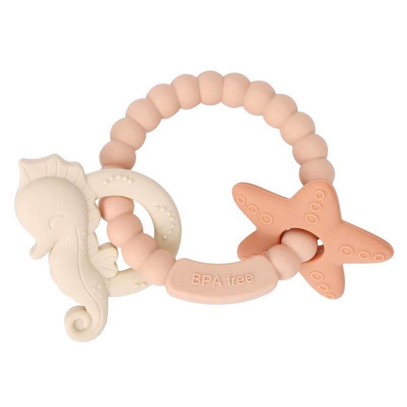 Eoopoon Silicone Teething Ring Toy Baby Teether Toys with Rattles BPA Free Sensory Chew Toys for Babies 3612 Months to Soothe Sore Gums Great Shower Christmas GiftBlush - Image 1