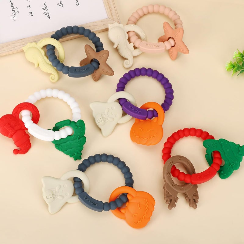 Eoopoon Silicone Teething Ring Toy Baby Teether Toys with Rattles BPA Free Sensory Chew Toys for Babies 3612 Months to Soothe Sore Gums Great Shower Christmas GiftBlush - Image 3