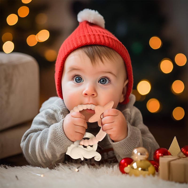 Eoopoon Silicone Teething Ring Toy Baby Teether Toys with Rattles BPA Free Sensory Chew Toys for Babies 3612 Months to Soothe Sore Gums Great Shower Christmas GiftBlush - Image 2