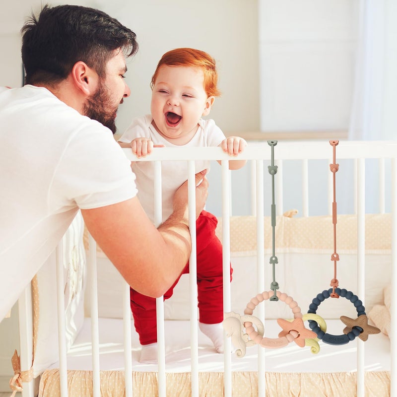 Eoopoon Silicone Teething Ring Toy Baby Teether Toys with Rattles BPA Free Sensory Chew Toys for Babies 3612 Months to Soothe Sore Gums Great Shower Christmas GiftBlush - Image 5