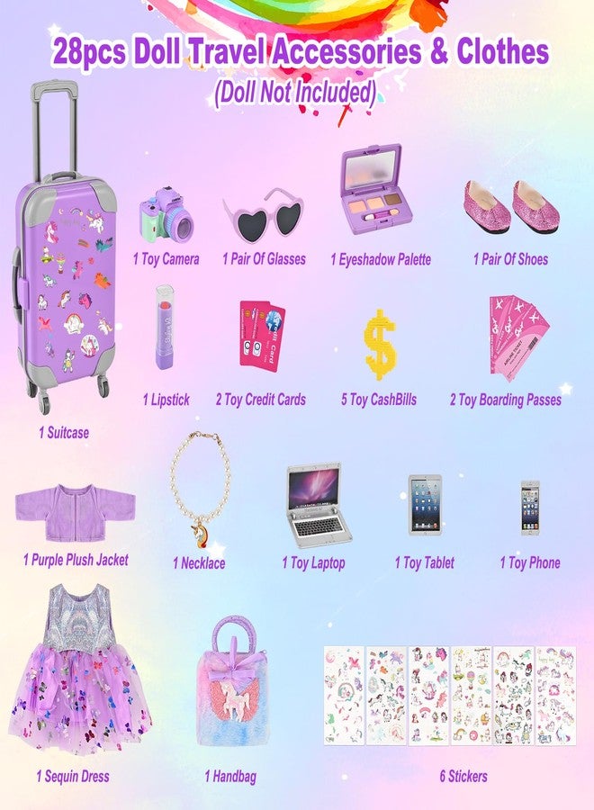 Faburo 28Pcs American 18 Inch Doll Clothes Accessories Stuff, Tote Bag Set for 18" Dolls Including Suitcase, Jacket, Sequin Skirt, Shoes, Camera, 6 DIY Stickers Toy Stuff Furniture (No Doll) - Image 3