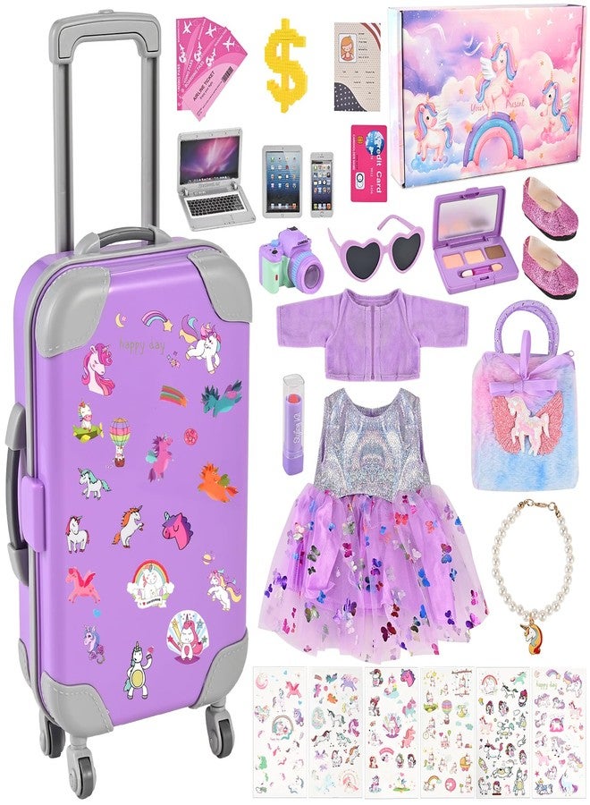 Faburo 28Pcs American 18 Inch Doll Clothes Accessories Stuff, Tote Bag Set for 18" Dolls Including Suitcase, Jacket, Sequin Skirt, Shoes, Camera, 6 DIY Stickers Toy Stuff Furniture (No Doll) - Image 1