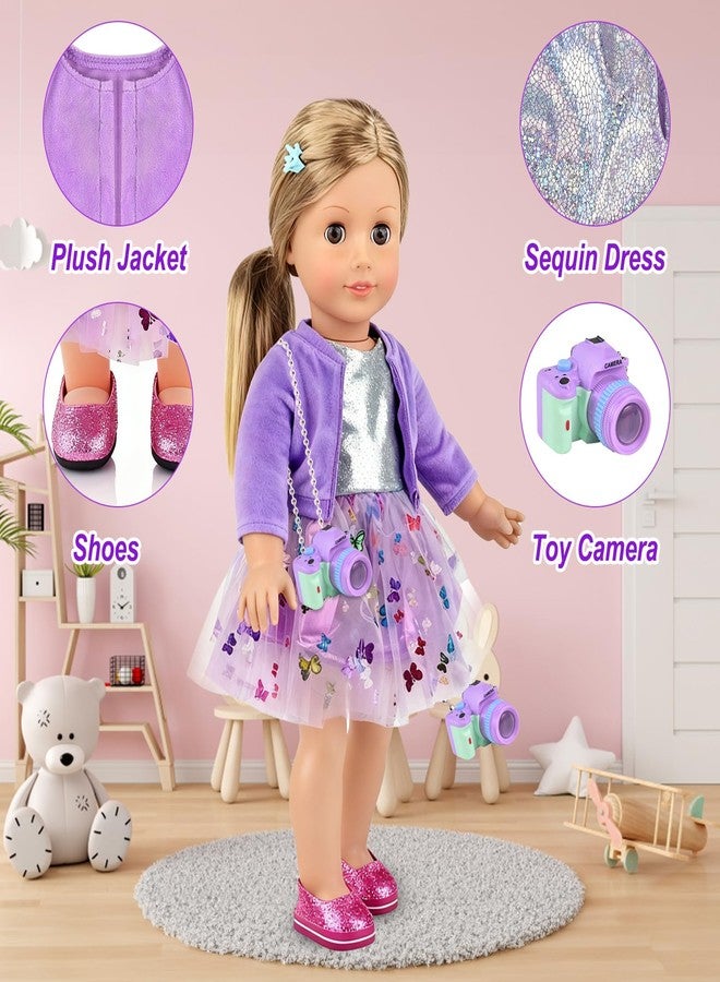 Faburo 28Pcs American 18 Inch Doll Clothes Accessories Stuff, Tote Bag Set for 18" Dolls Including Suitcase, Jacket, Sequin Skirt, Shoes, Camera, 6 DIY Stickers Toy Stuff Furniture (No Doll) - Image 5